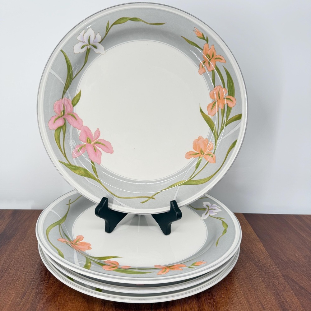 Sango Cherish 378 Dinner Plates 10.5" Set Of 4 Korea Vintage 80s Peach PinkIris